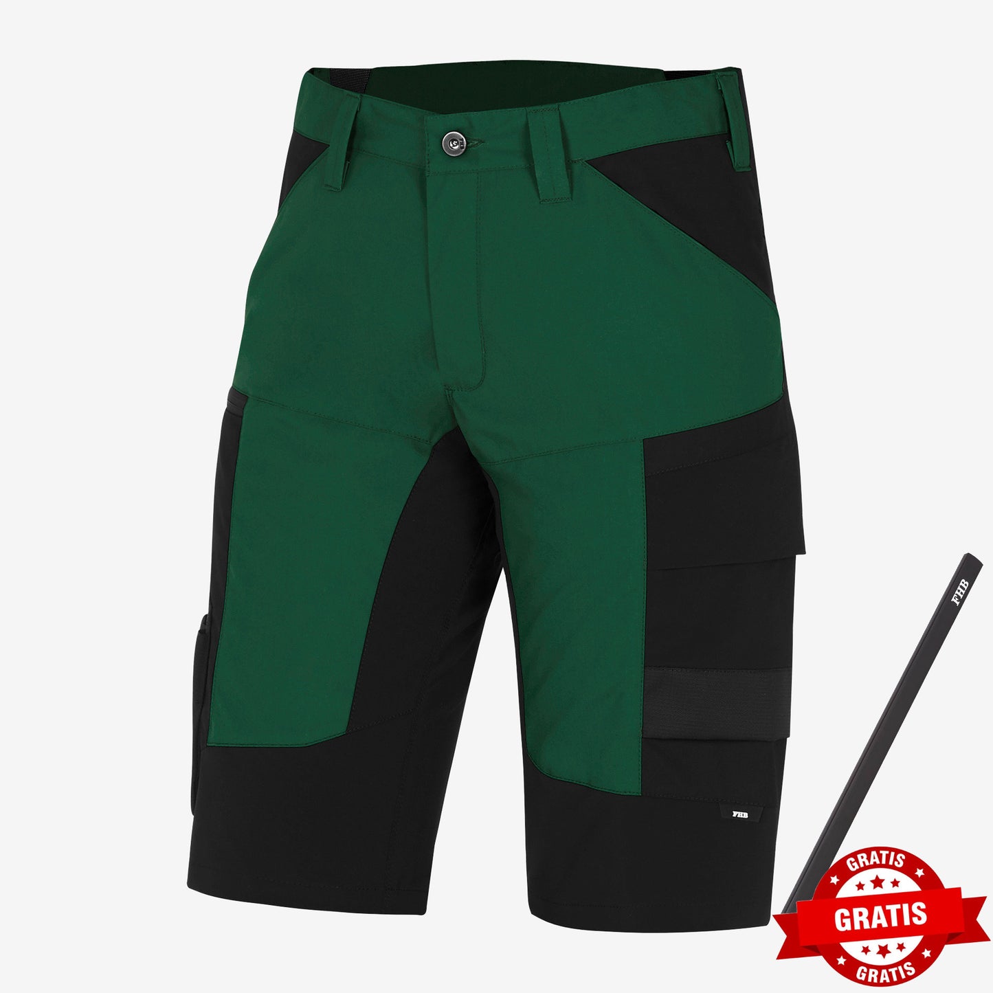 FHB Kim Stretch Bermuda Arbeitshorts Grün/Schwarz 125200 + gratis Zimmermannsbleistift