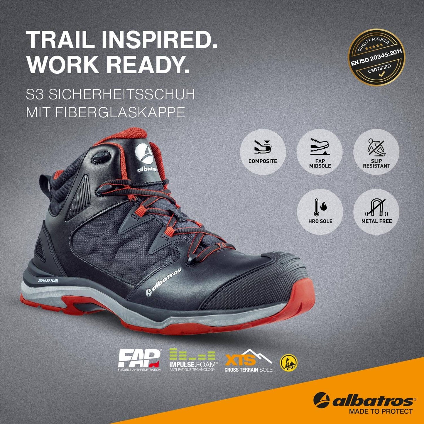 Albatros Ultratrail CTW Mid Sicherheitsstiefel S3 ESD Schwarz/Rot 636200
