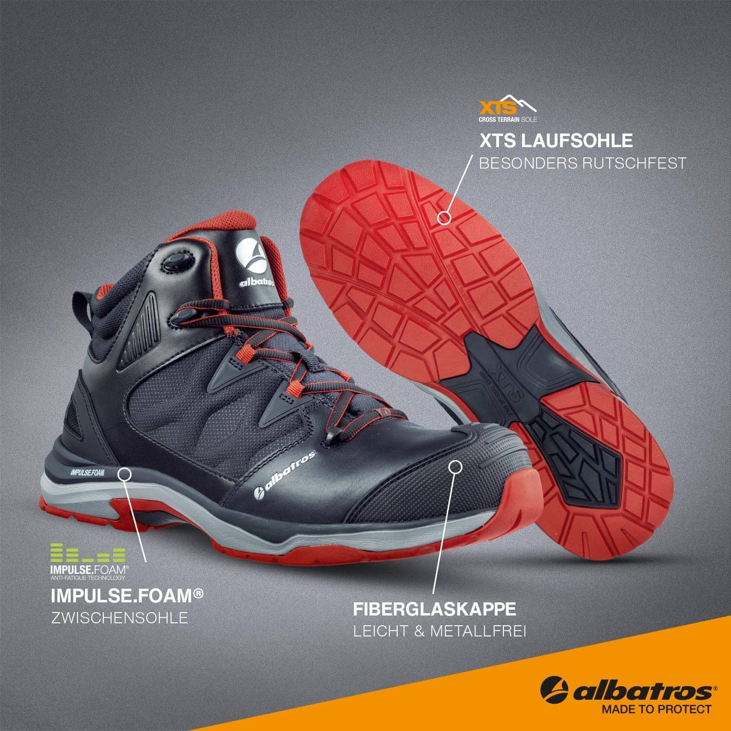 Albatros Ultratrail CTW Mid Sicherheitsstiefel S3 ESD Schwarz/Rot 636200