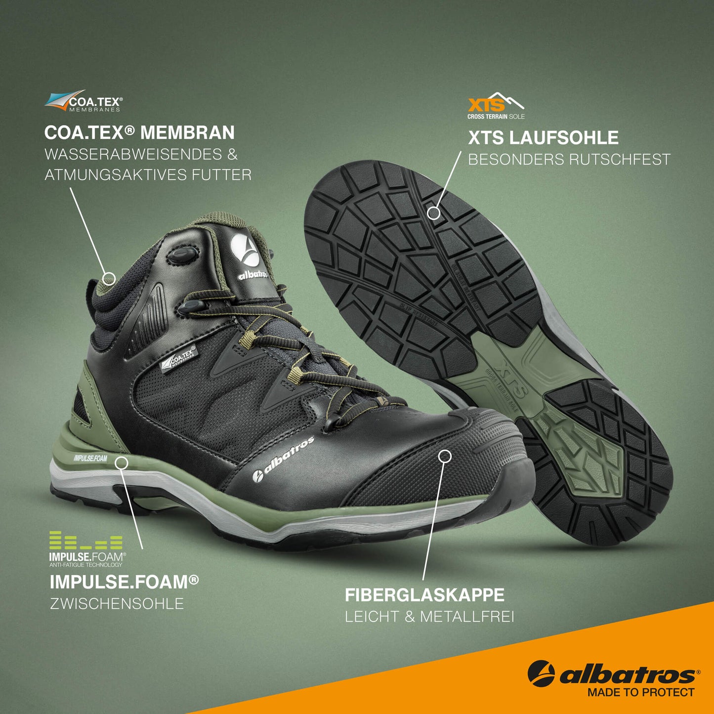 Albatros Ultratrail CTW Mid Sicherheitsstiefel S3 ESD Schwarz/Oliv 636220