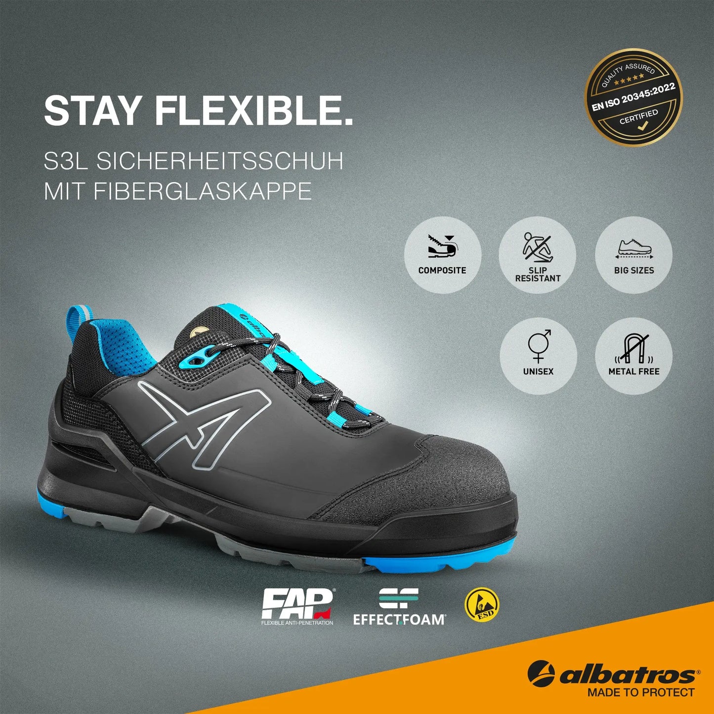 Albatros Taraval Black/Blue Low Sicherheitsschuhe S3L ESD 648030