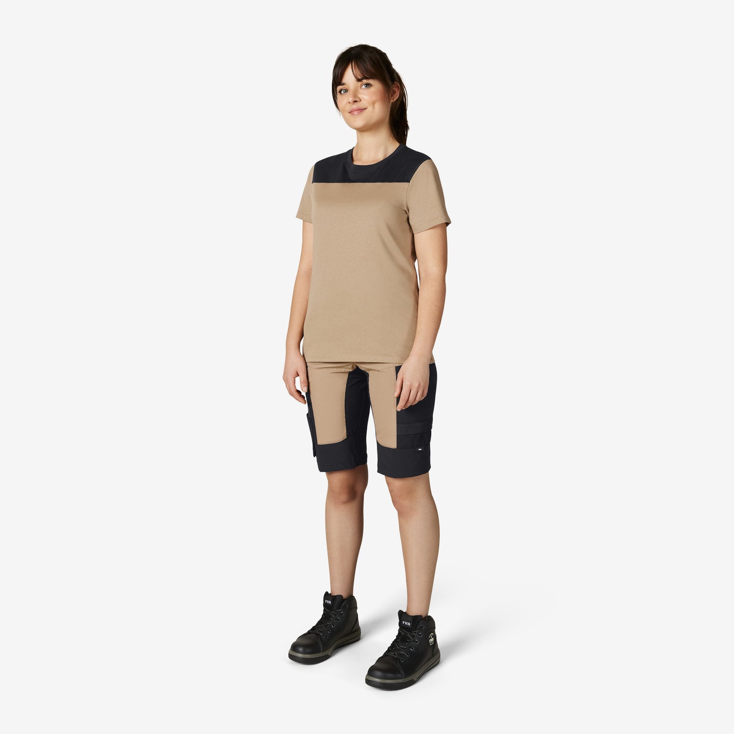 FHB Kim Stretch Bermuda Arbeitshorts Beige/Schwarz 125200 + gratis Zimmermannsbleistift