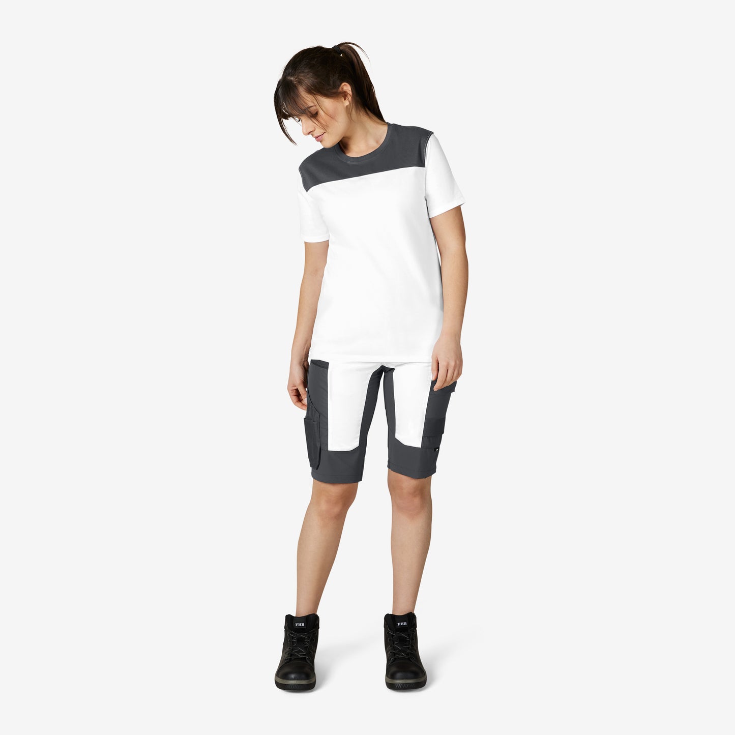 FHB Kim Stretch Bermuda Arbeitshorts Weiß/Anthrazit 125200 + gratis Zimmermannsbleistift