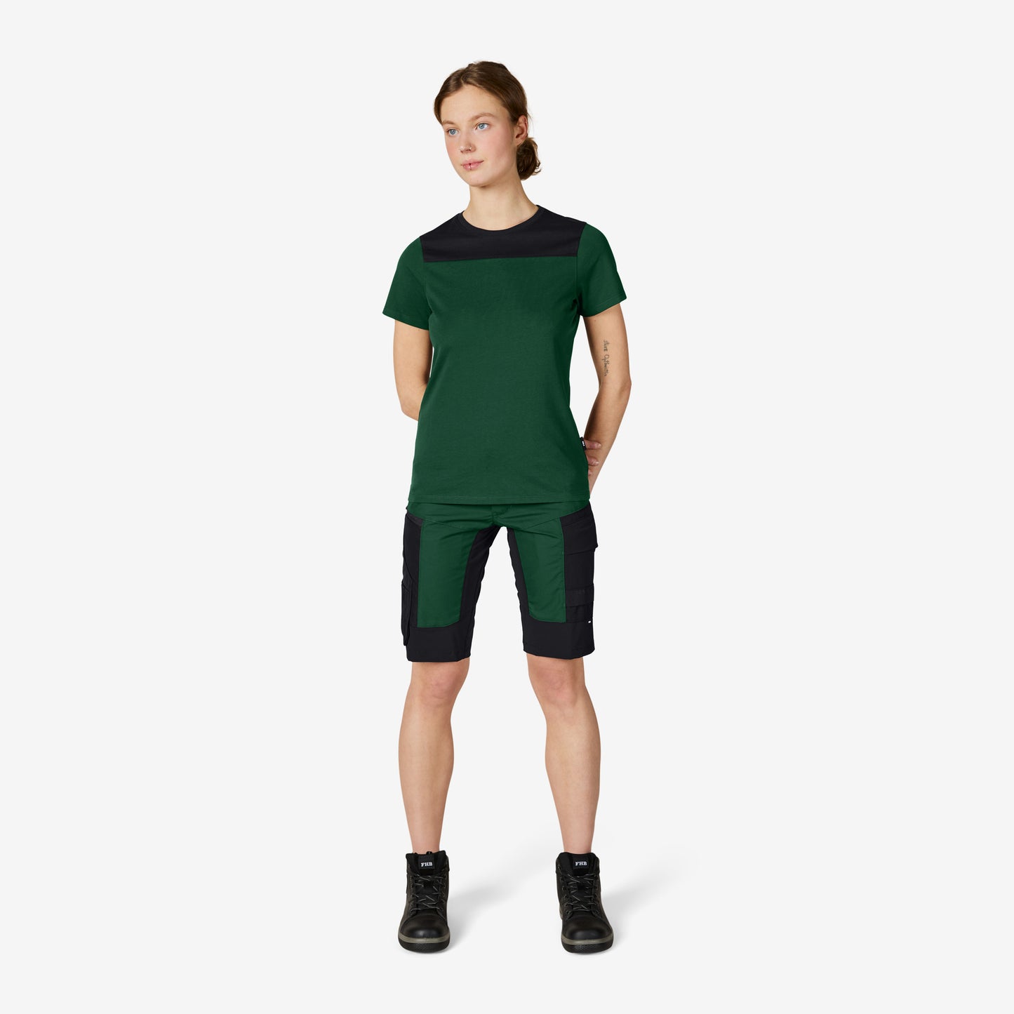 FHB Kim Stretch Bermuda Arbeitshorts Grün/Schwarz 125200 + gratis Zimmermannsbleistift