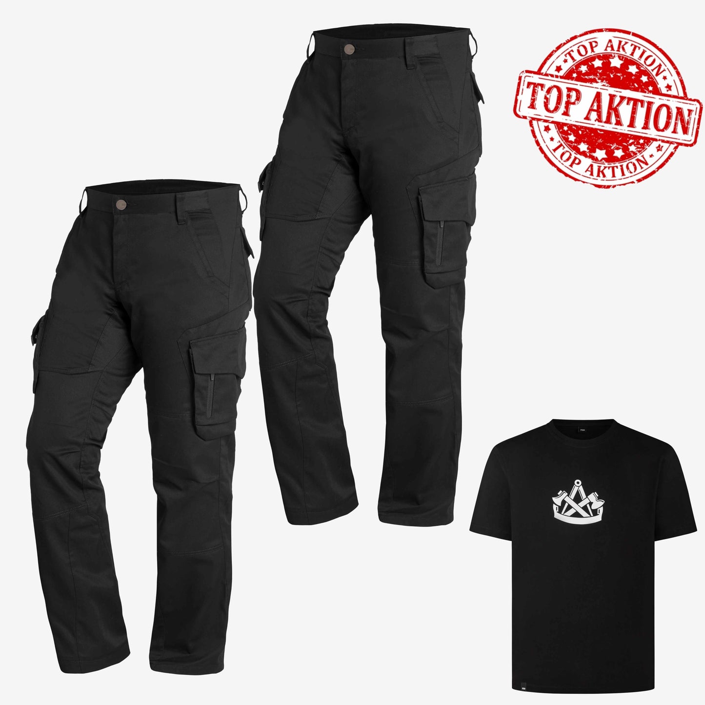 125700 2x FHB Werner Arbeitshose Bundhose Schwarz + gratis FHB T-Shirt Zimmermann