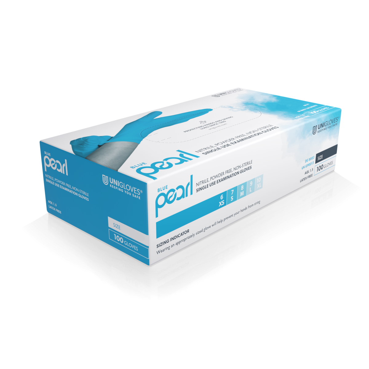 Einweghandschuhe Schutzhandschuhe aus Nitril Unigloves BLUE PEARL (100 Stück)