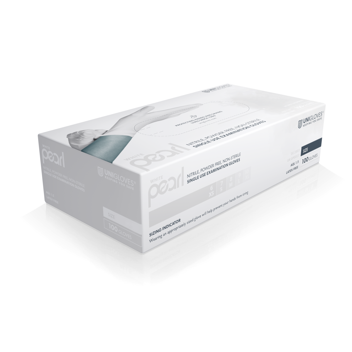 Einweghandschuhe Schutzhandschuhe aus Nitril Unigloves WHITE PEARL (100 Stück)