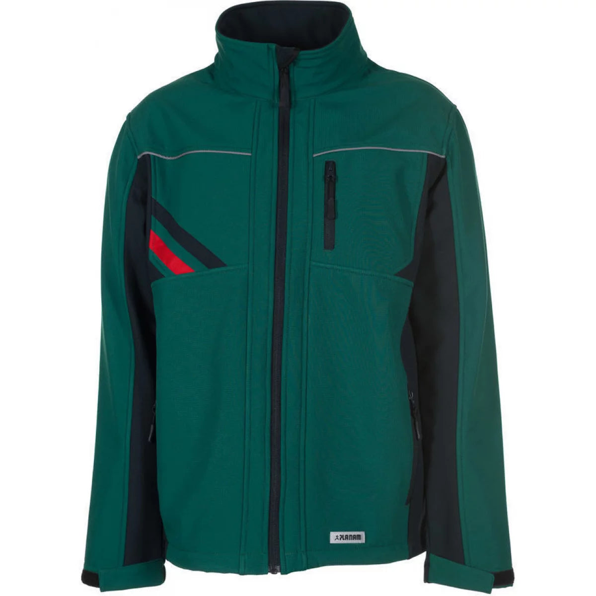 Planam Highline Herren Softshelljacke grün/schwarz/rot 2385