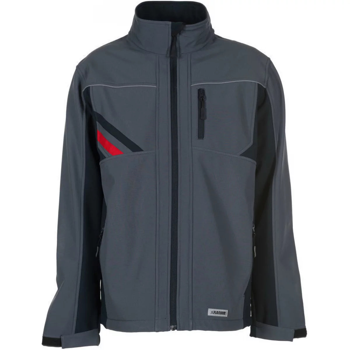 Planam Highline Herren Softshelljacke schiefer/schwarz/rot 2382