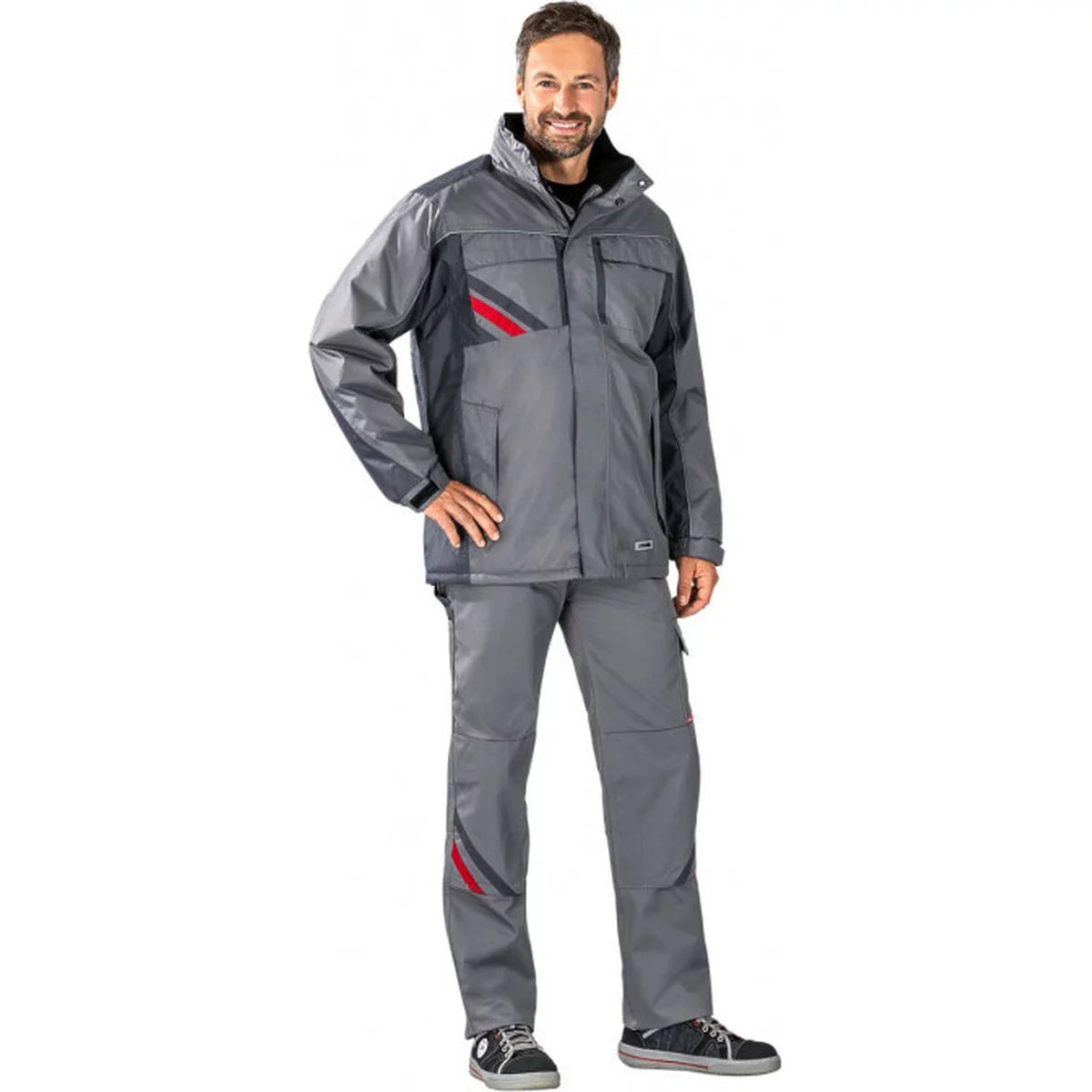Planam Highline Herren Winterjacke zink/schiefer/rot 2301