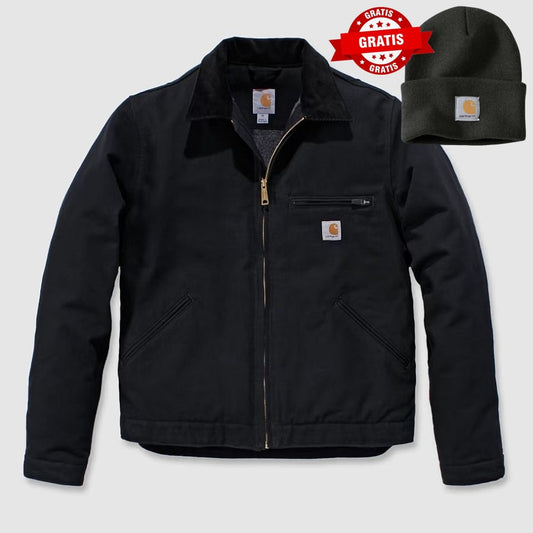 Carhartt Iconic J01 Duck Detroit Jacke Schwarz 103828 + gratis Carhartt Beanie