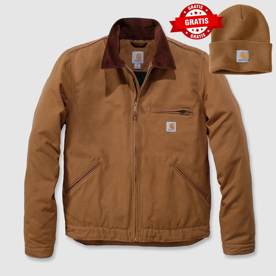 Carhartt Iconic J01 Duck Detroit Jacke Braun 103828 + gratis Carhartt Beanie
