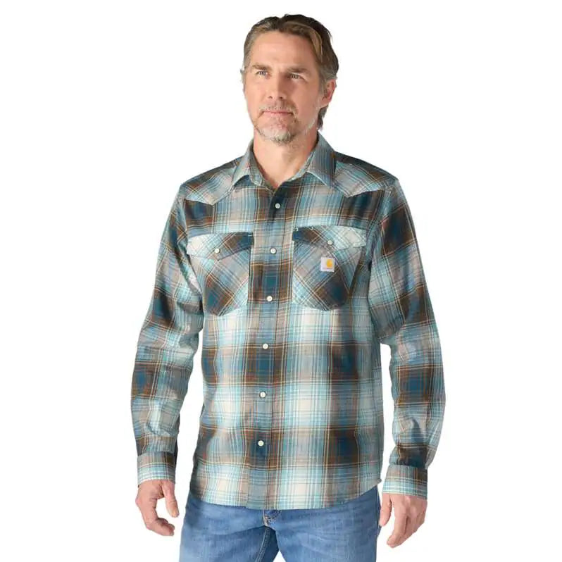 Carhartt Herren Flanellhemd Montana Bozeman Blau/Braun 107016 – Relaxed Fit Karohemd