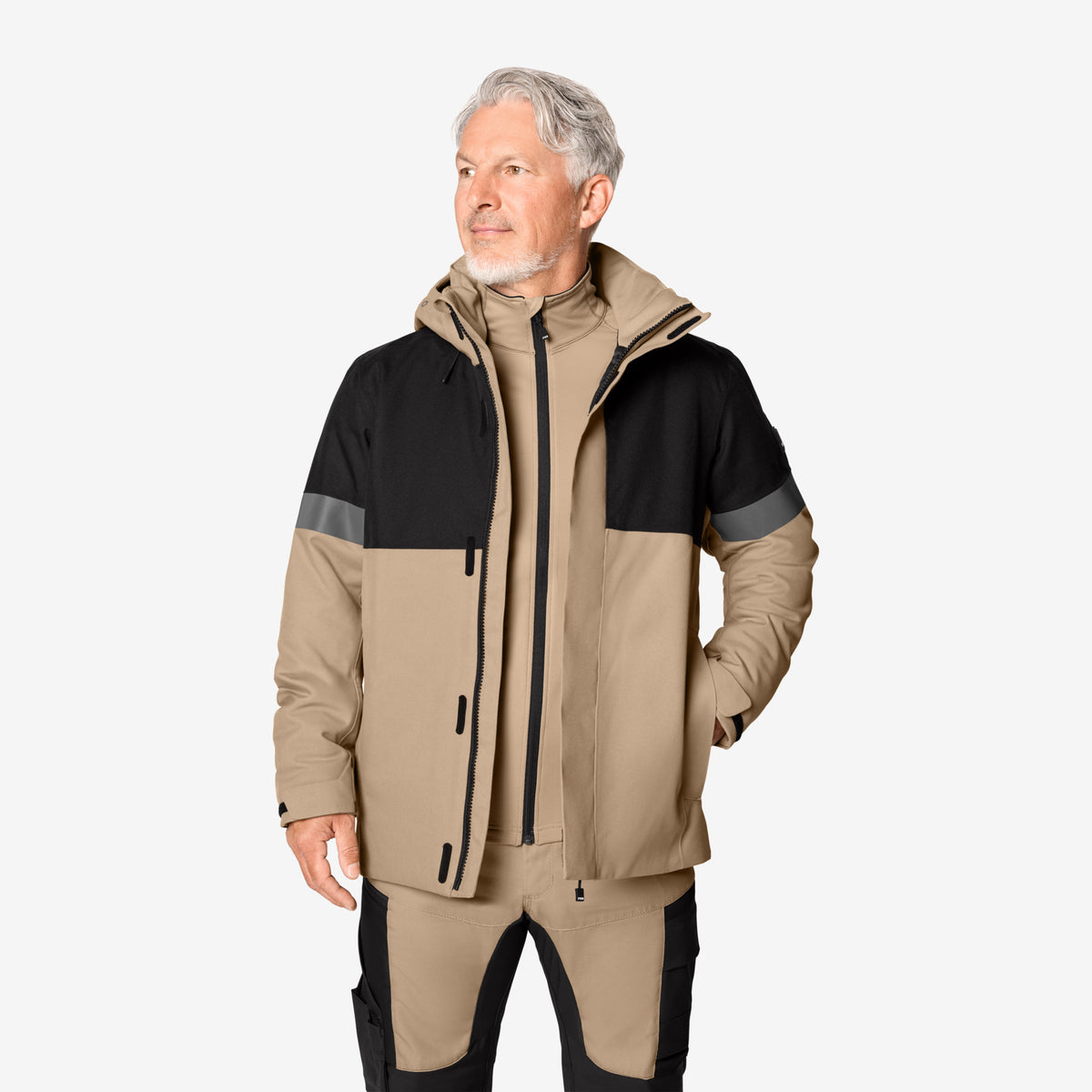 FHB Winterjacke ADRIAN 80236 Beige/Schwarz – Wasserdicht