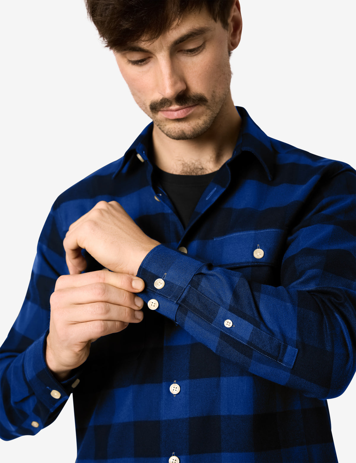 FHB Arbeitshemd Flannelhemd Horst Royalblau/Schwarz 90522
