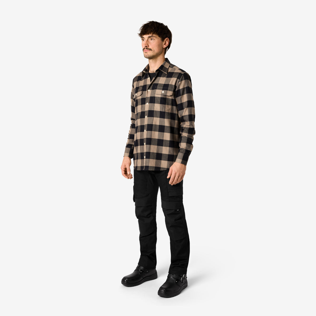 FHB Arbeitshemd Flannelhemd Horst Beige/Schwarz 90522