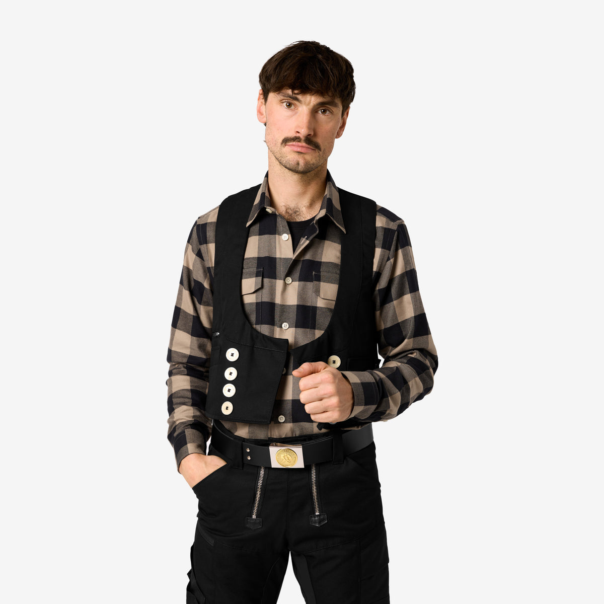 FHB Arbeitshemd Flannelhemd Horst Beige/Schwarz 90522