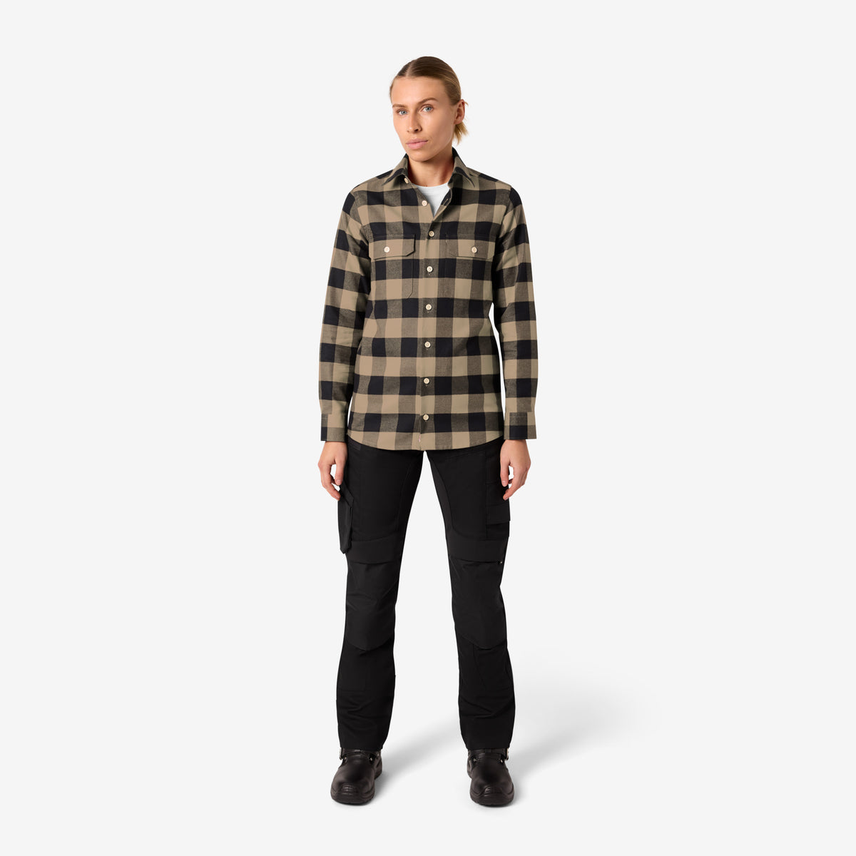 FHB Arbeitshemd Flannelhemd Horst Beige/Schwarz 90522