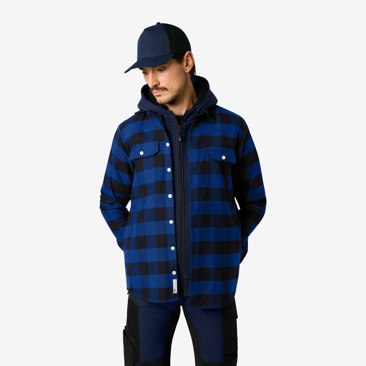 FHB Arbeitshemd Flannelhemd Horst Royalblau/Schwarz 90522