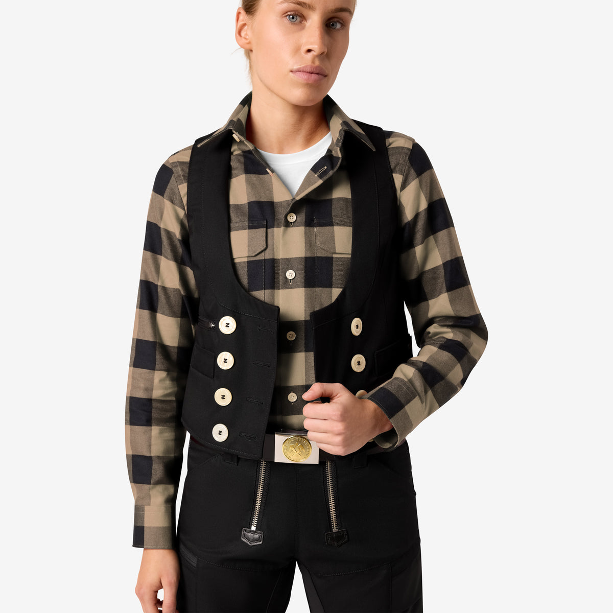 FHB Arbeitshemd Flannelhemd Horst Beige/Schwarz 90522