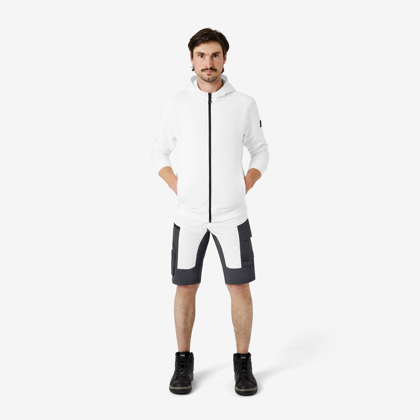 FHB Kim Stretch Bermuda Arbeitshorts Weiß/Anthrazit 125200 + gratis Zimmermannsbleistift