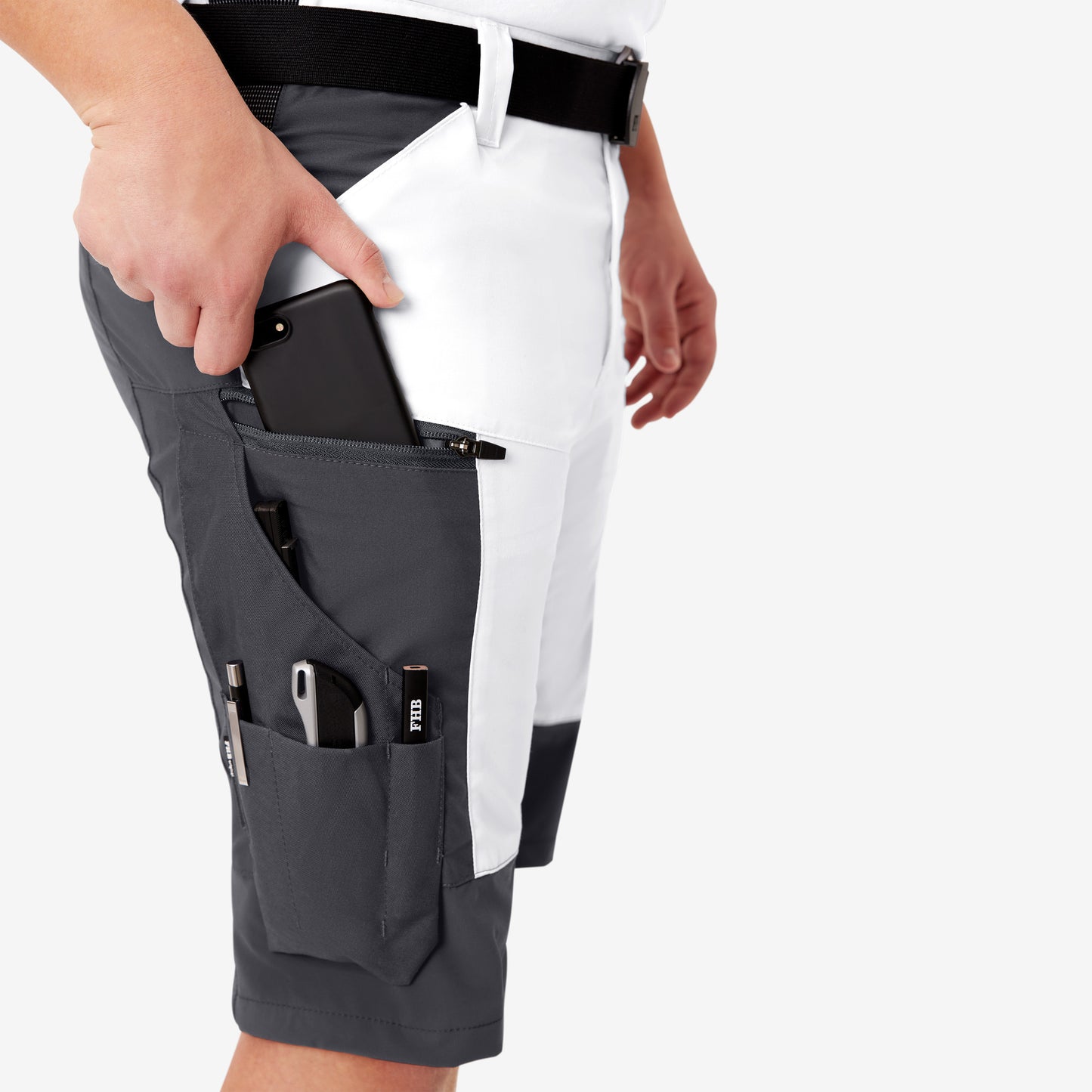 FHB Kim Stretch Bermuda Arbeitshorts Weiß/Anthrazit 125200 + gratis Zimmermannsbleistift