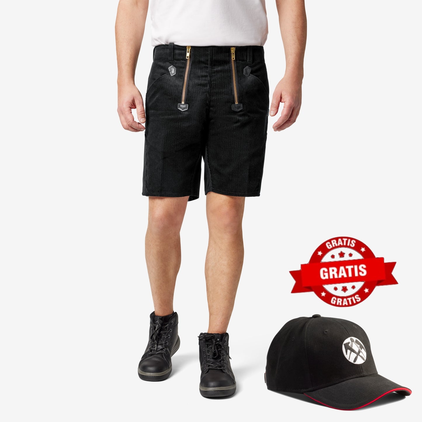 FHB Hans Zunftshorts Genuacord Schwarz 20033 + gratis FHB Luis Dachdecker Cap