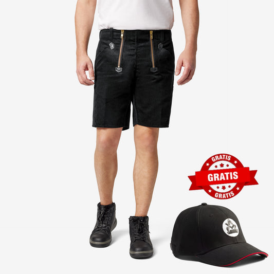 FHB Hans Zunftshorts Genuacord Schwarz 20033 + gratis FHB Noah Tischler Cap