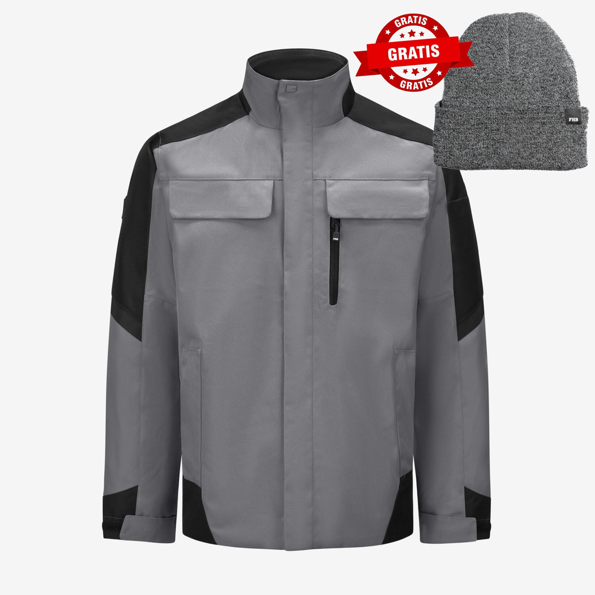 FHB Arbeitsjacke Lars Winterjacke Grau/Schwarz 19035 + gratis FHB Wintermütze