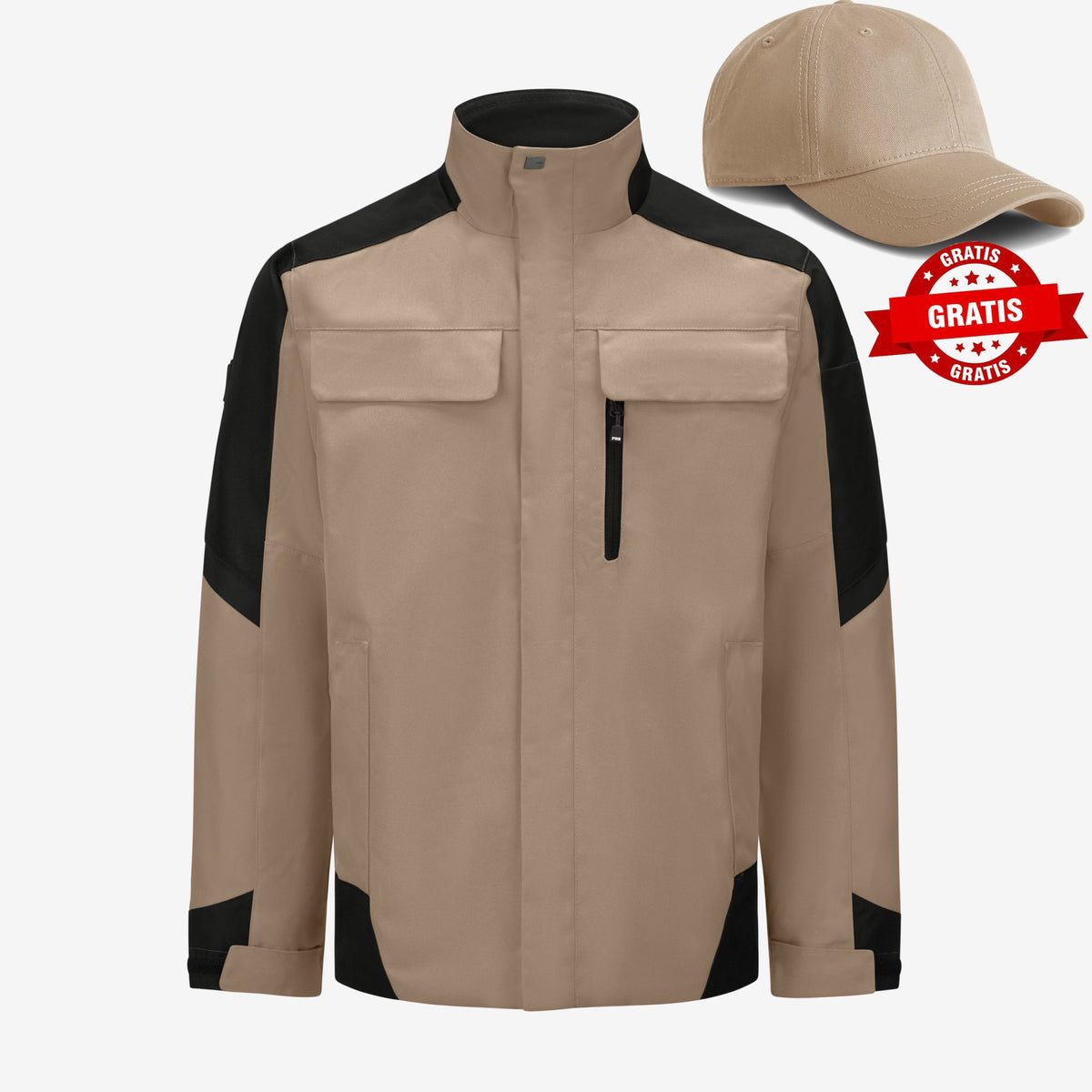 FHB Arbeitsjacke Lars Winterjacke Beige/Schwarz 19035 + gratis FHB Cap Henrich