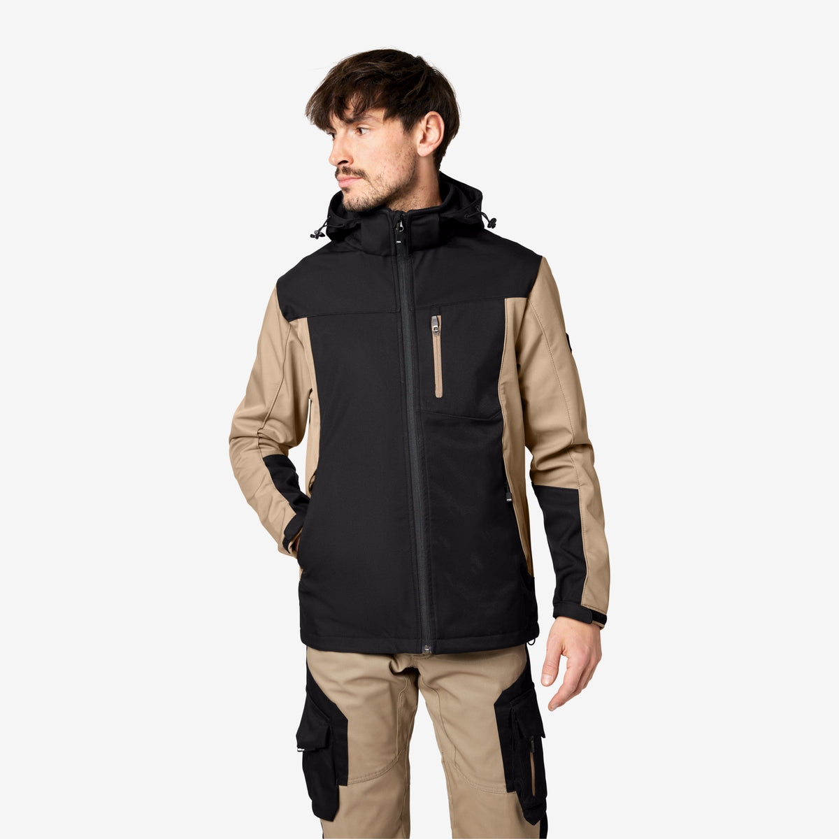 FHB Softshelljacke Jannik Allwetterjacke Beige/Schwarz 79105