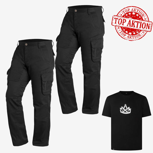 125700 2x FHB Werner Arbeitshose Bundhose Schwarz + gratis FHB T-Shirt Zimmermann