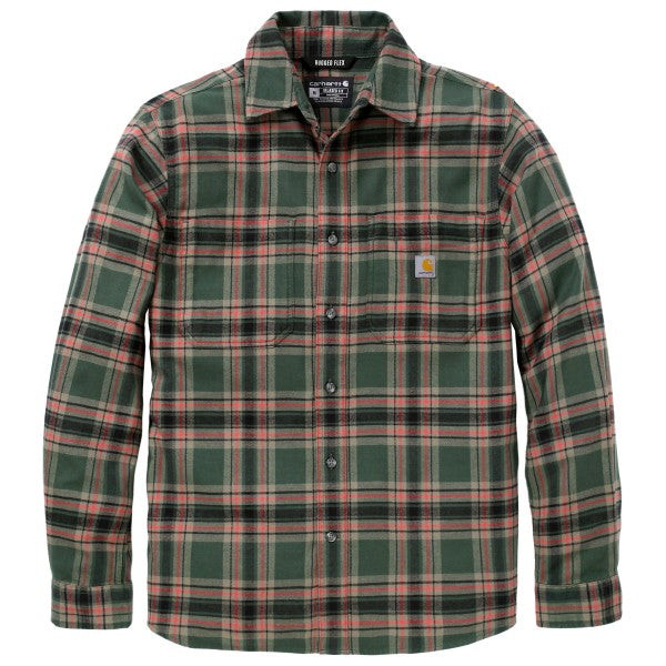 Carhartt Hamilton Herren Flanellhemd Grün/Rot/Schwarz 107010 – Rugged Flex Relaxed Fit Karohemd